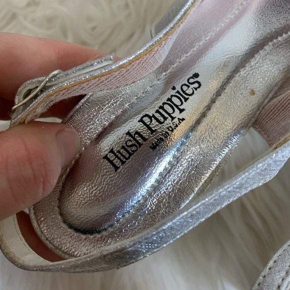 Vintage Hush Puppies heels 80s silver metallic peep toe slingback Size 7 M - Picture 9 of 11